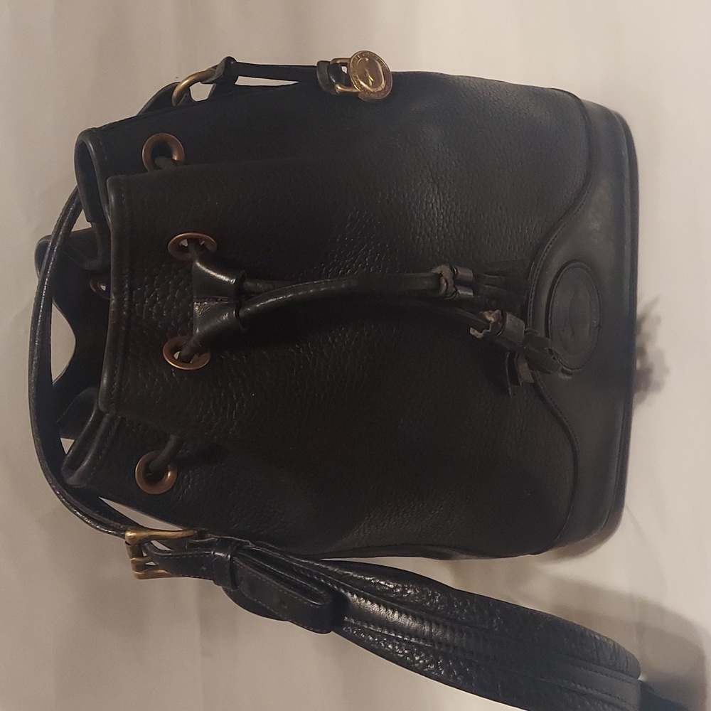 Vintage Dooney & Bourke Black Leather Drawstring Bucket Bag